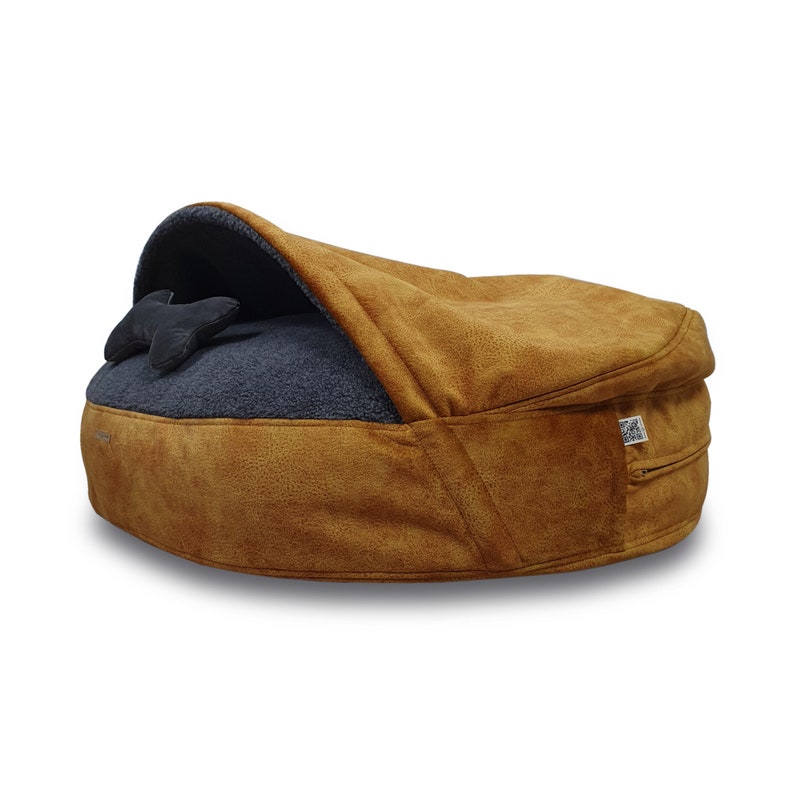 Cama para perros de lana MERINO, cama cueva para perros, cama para perros lavable, cama para perros de lana natural, cama cueva para perros suave y cálida de color amarillo antialérgico especial imagen 3