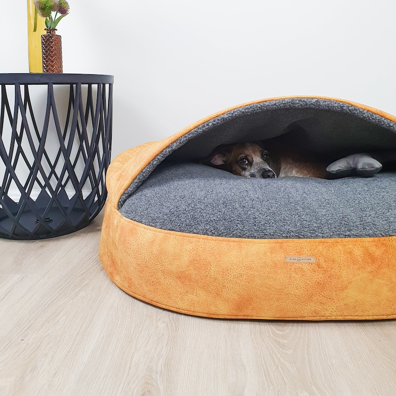 Cama para perros de lana MERINO, cama cueva para perros, cama para perros lavable, cama para perros de lana natural, cama cueva para perros suave y cálida de color amarillo antialérgico especial imagen 1