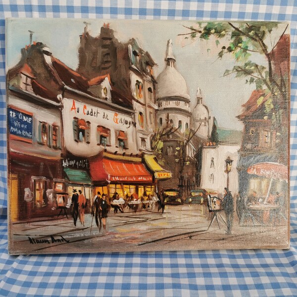 Vintage Original Mid Century Small Oil Painting on Canvas of Montmartre, Paris