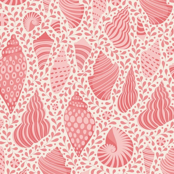 Cotton Beach Blender - Beach Shells - CORAL (sold in 1/2 yard increments)