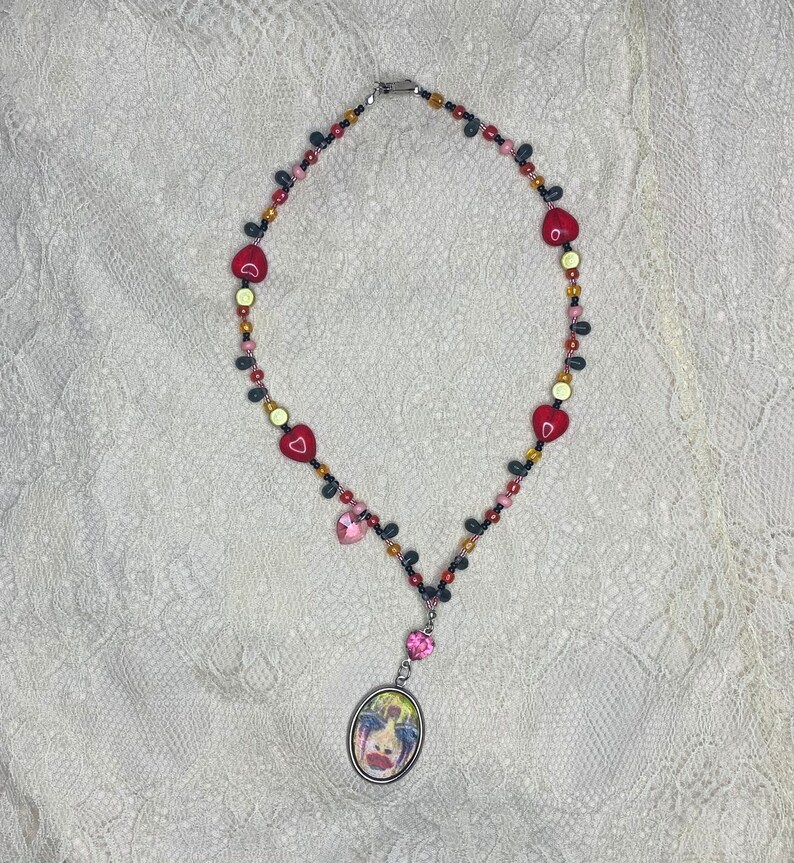 Hand drawn Courtney Love inspired beaded necklace