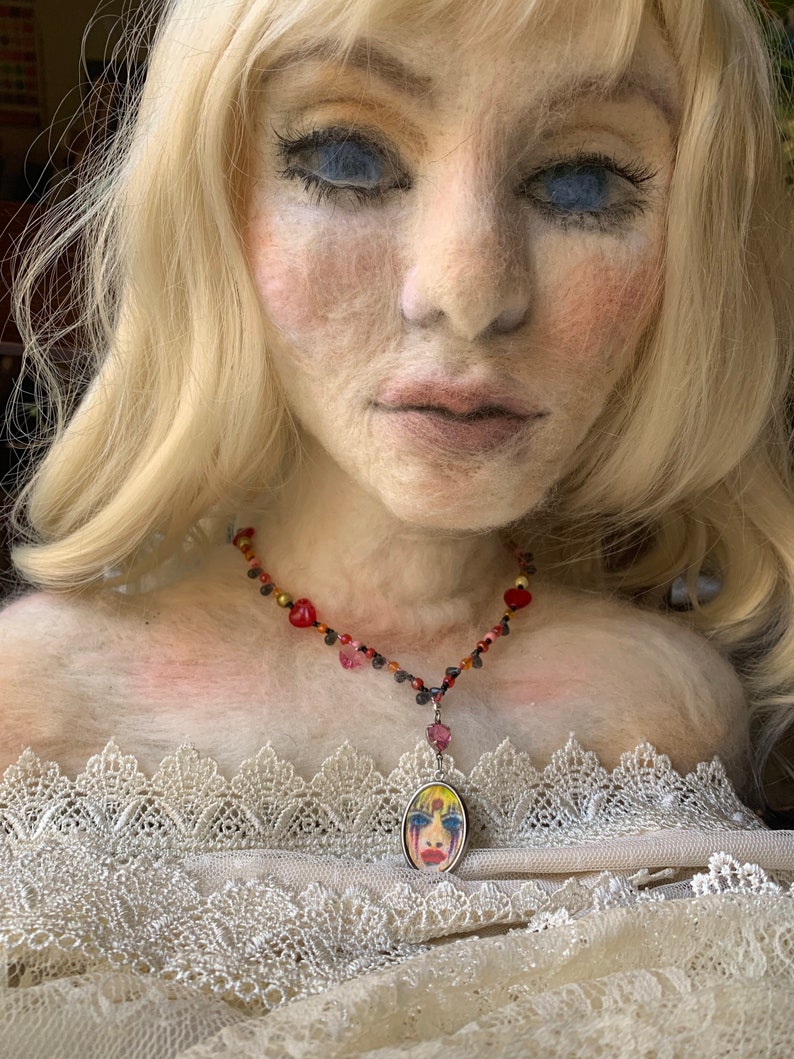 Hand drawn Courtney Love inspired beaded necklace