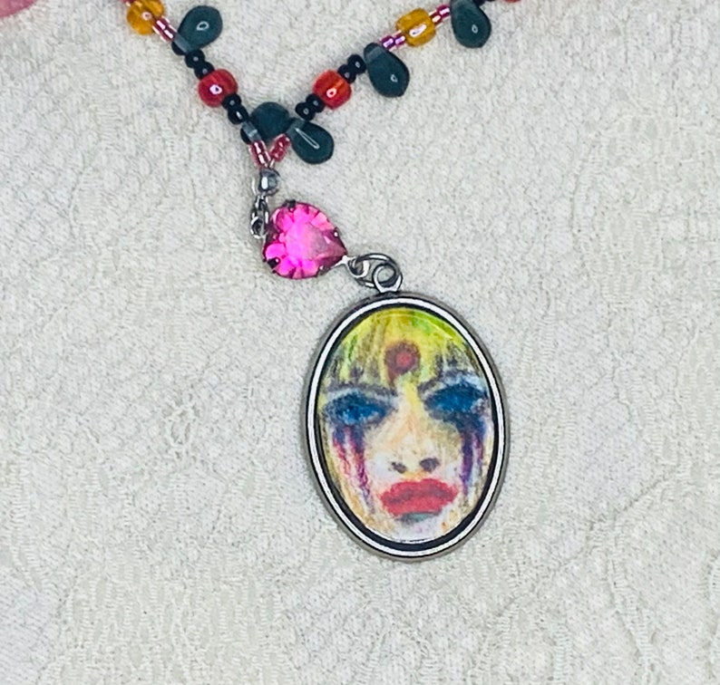 Hand drawn Courtney Love inspired beaded necklace