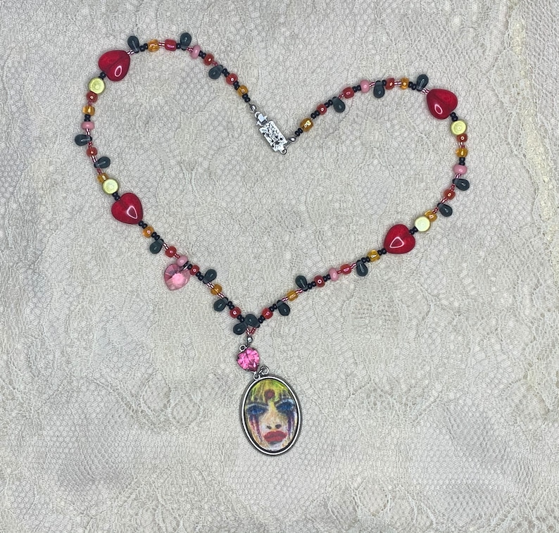 Hand drawn Courtney Love inspired beaded necklace