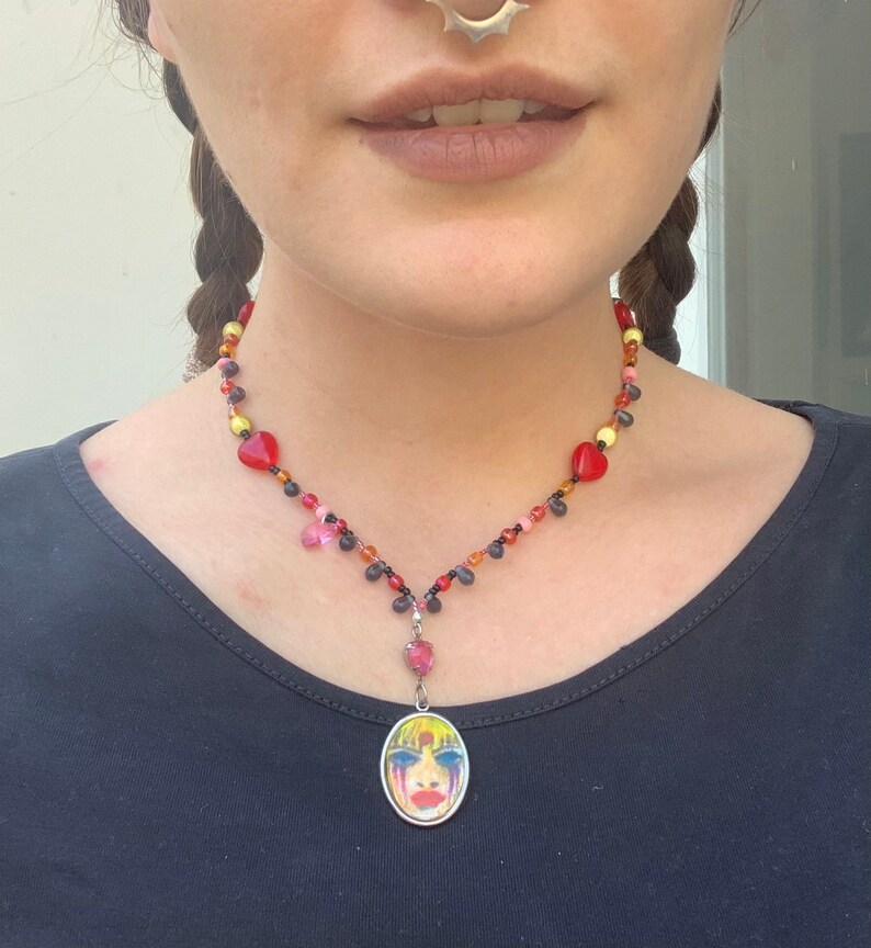Hand drawn Courtney Love inspired beaded necklace