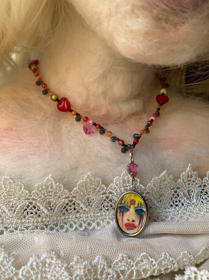 Hand drawn Courtney Love inspired beaded necklace