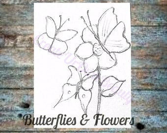 Flowers and Butterflies, Sip and Paint Party, Pre Drawn Canvas, Paint and Sip Kit, Kids Paint Party, Couples Painting Kit, Adult Paint Kit