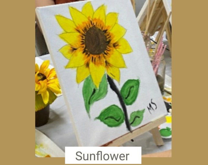 Featured listing image: Sunflower Paint Kit, Sip and Paint, Pre Drawn Canvas, Paint and Sip Kit, Kids Paint Party, Couples Painting Kit, Adult Paint Kit