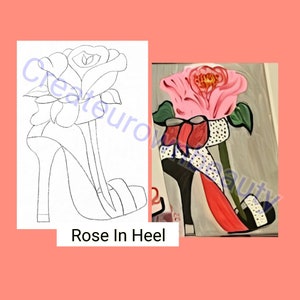 Sip and Paint, High Heels, Roses Canvas Painting, Pre Drawn Canvas for Adults, DIY Paint Party, Craft Kit for Adults, Couples Canvas