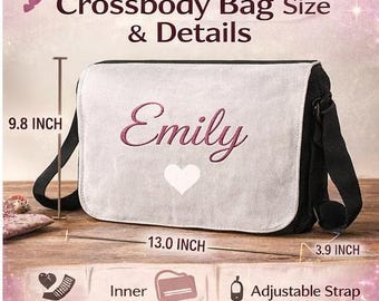 Bolsa transversal personalizada, bolsa com nome personalizado, presente para ela, bolsa de ombro charmosa, presente para madrinha, bolsa de viagem personalizada, presente personalizado