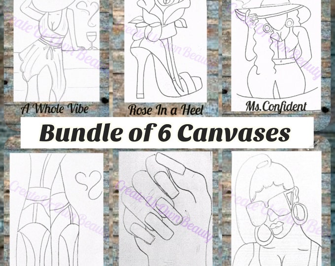 Featured listing image: 6 DIY Paint Party Canvas, Sip and Paint Canvas Kits, Paint and Sip Canvas