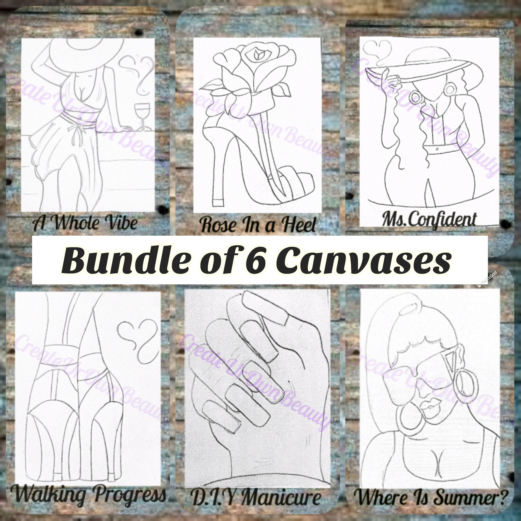 6 DIY Paint Party Canvas, Sip and Paint Canvas Kits, Paint and Sip Canvas 