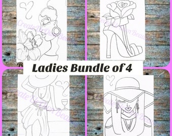 Kit de lienzos para pintar y disfrutar de una copa: Fiesta de chicas (Juego de 4)