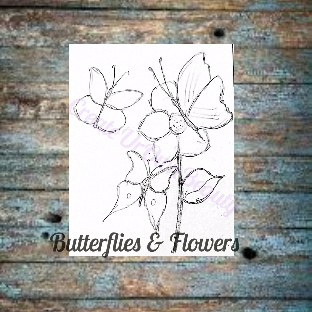 Flowers and Butterflies Pre Drawn Canvas: DIY Paint & Sip Kit - Etsy