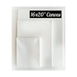 Puede incluir: Tres lienzos blancos de diferentes tama&ntilde;os, el m&aacute;s grande est&aacute; etiquetado como "16x20" Lienzo.