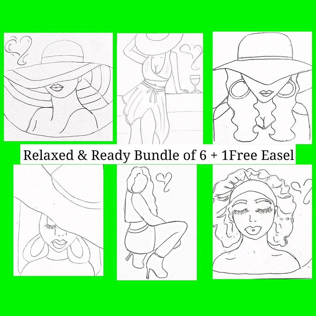 6 Sip and Paint Canvas, Predrawn Canvas, Paint Party Kit, Couples