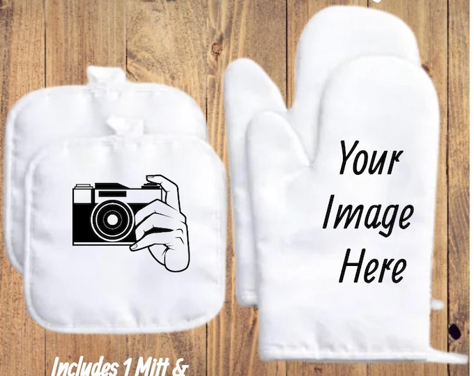 Featured listing image: Custom Sublimation Oven Mitt Set: Personalized Kitchen Decor