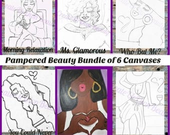 6 Sip and Paint Party Kit Canvas, Pre Drawn Canvas, Bulk Paint Kit, Outline Canvas, Paint and Sip Kit, Couples Painting Kit, Adult Paint Kit