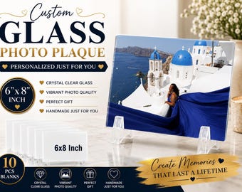 Personalized Sublimation Glass Photo Plaque 6x8 | Custom Glass Picture Keepsake with Stand | Memorial Gift | Wedding Photo Decor