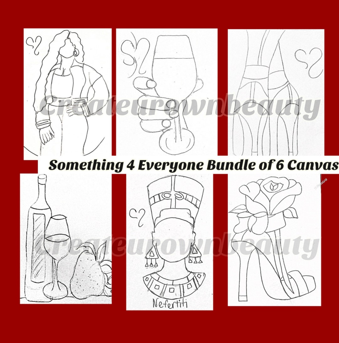 6 Sip and Paint Canvas, Predrawn Canvas, Paint Party Kit, Couples