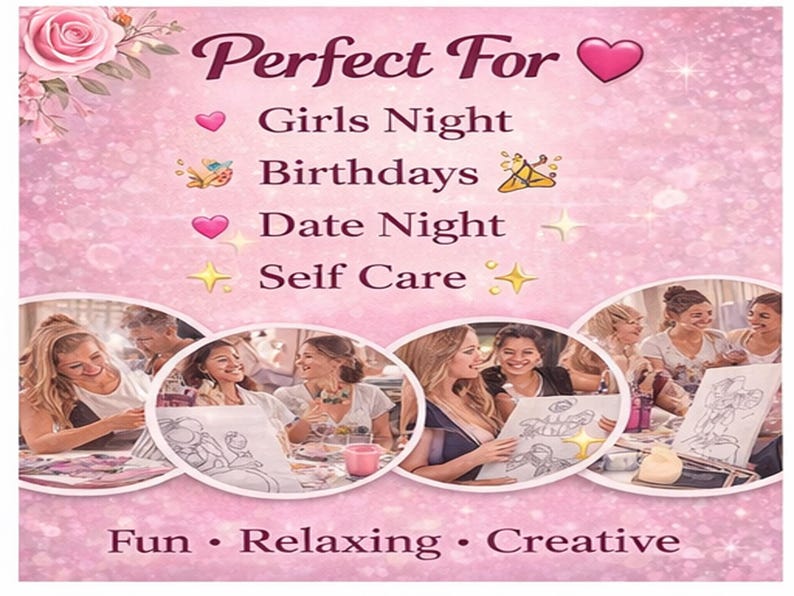 Paint & Sip Kit for Adults(6 Pack) | Girls Night Activity | DIY Paint Party Kit | Date Night Idea | Pre Drawn Canvas Kit | Beginner Friendly image 5