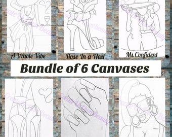 Sip and Paint Party Canvas Kit: Wine & Dine Bundle of 6