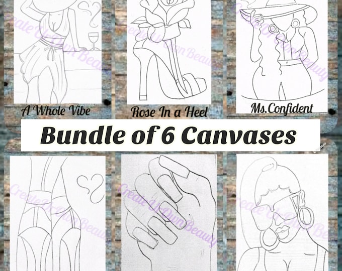 Featured listing image: Sip and Paint Party Canvas Kit: Wine & Dine Bundle of 6