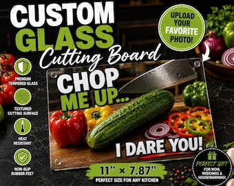 Personalized Sublimation Glass Cutting Board, Tempered Glass Chopping Board, Custom Kitchen Gift, Textured Glass Cutting Board