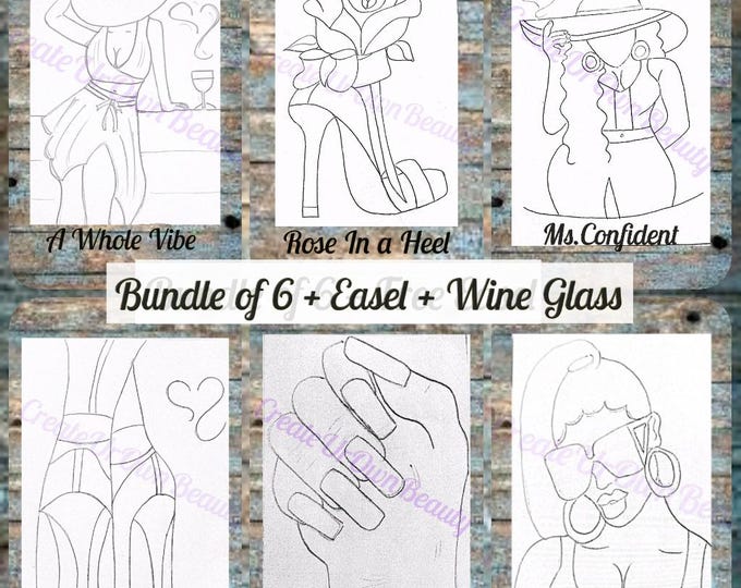 Featured listing image: Sip and Paint Party Canvas Kit: Wine & Dine Bundle of 6