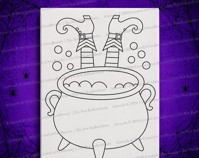 Featured listing image: Halloween Craft Kit, Pre Drawn Canvas, Halloween Bulk, Good Witch, Paint and Sip, Halloween Paint Kit, Craft Kits for Kids