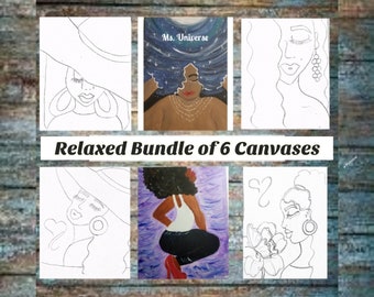 Sip and Paint Canvas Kit: Pre Drawn Outline, Adult Party (Set of 6)