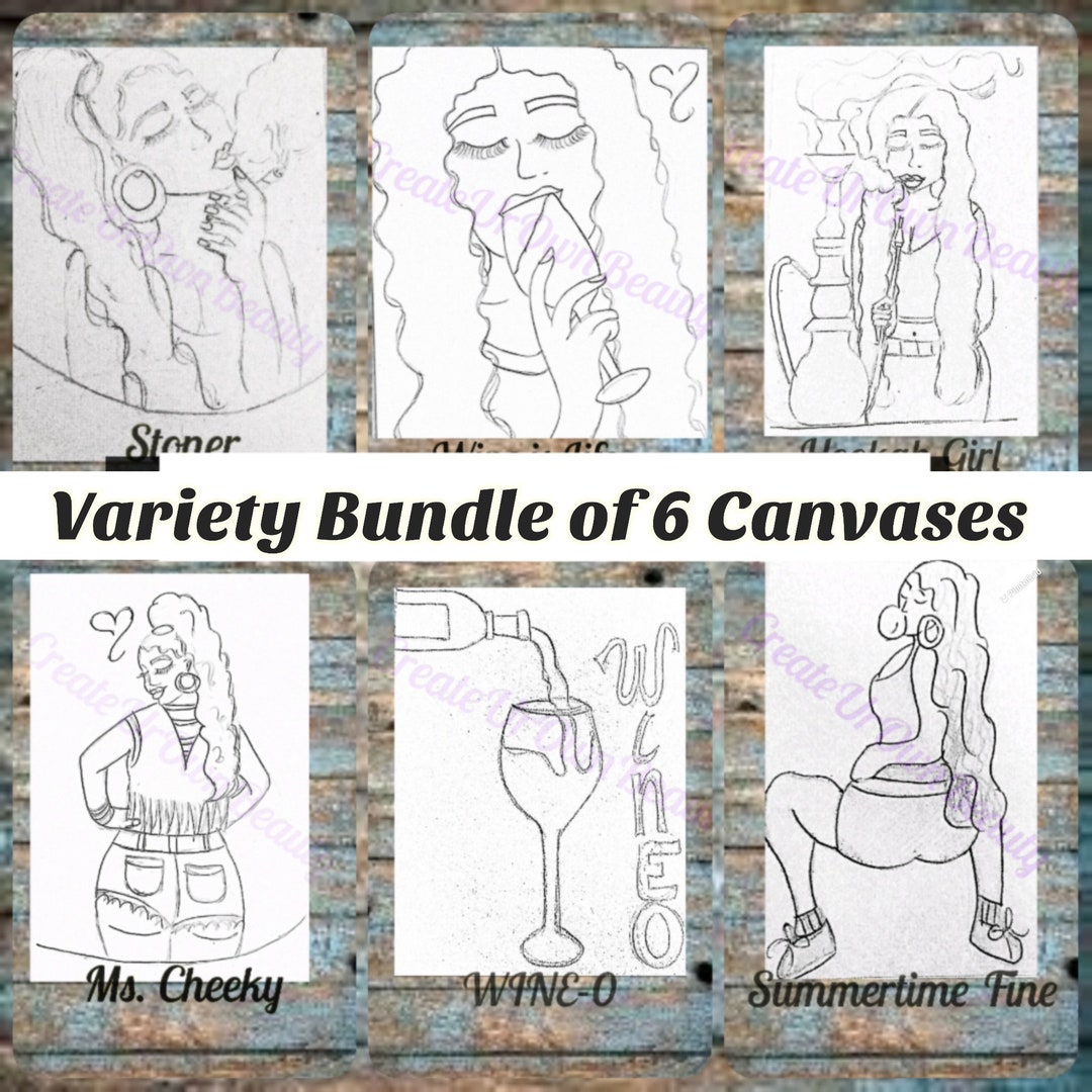 Sip and Paint Canvas Pre Drawn Paint Kits Canvas Painting Etsy