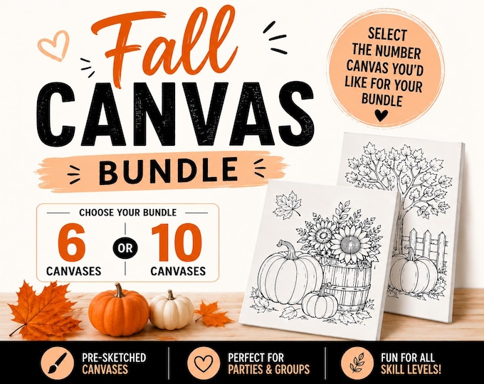 Featured listing image: Fall Canvas Bundle | Pre-Sketched Painting Party Kit (6 or 10 Pack)
