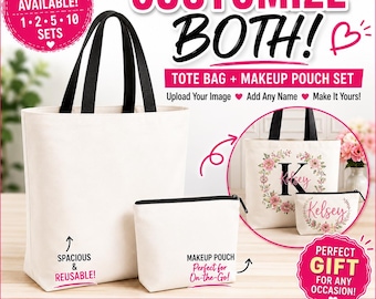 Canvas Tote Bag with Matching Makeup Pouch, Sublimation, Customized