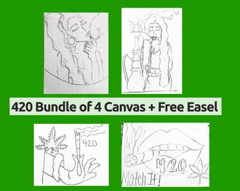 DIY Smoke & Sip Paint Canvas Kit: 6 Pre-Drawn Canvases