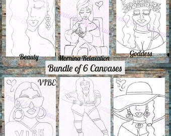 Sip and Paint Canvas Kit: 6 DIY Adult Paint Party Canvases