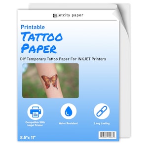 8.5 x 11 DIY Printable Tattoo Paper for Inkjet and Laser Printers, Custom Temporary Tattoo Paper