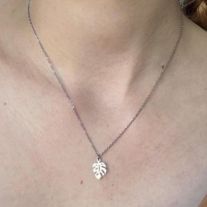 Minimal Monstera Leaf Necklace, Stainless Steel Botanical Jewelry, Waterproof Plant Lover Gift