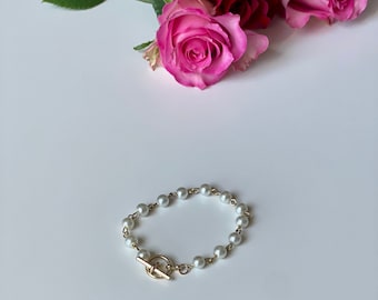 Handmade Beaded Pearl Bracelet, Toggle Clasp