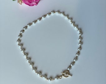 Handmade Beaded Pearl Necklace, Toggle Clasp