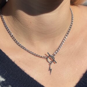 Handmade Stainless Steel Lightning Bolt Necklace: Toggle Chain