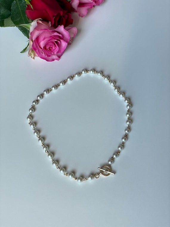Handmade Beaded Pearl Necklace, Toggle Clasp