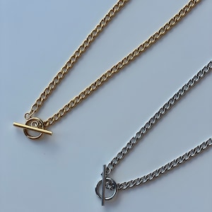 Handmade Stainless Steel Chain Necklace: Minimalist Toggle Clasp