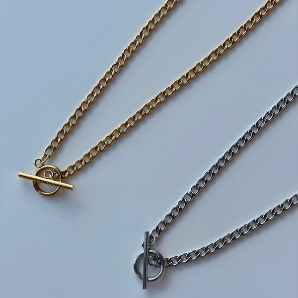 Handmade Chain Necklace, Stainless Steel Necklace, Minimalistic Necklace, Waterproof, Front Toggle Clasp