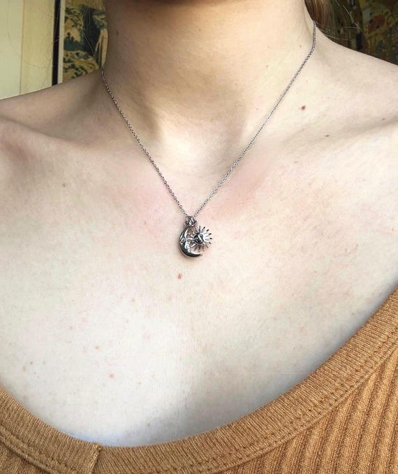 Minimal Sun Moon Necklace, Waterproof Stainless Steel Celestial Jewelry