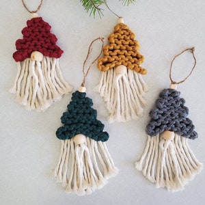 Christmas Gnome ornaments, christmas macrame gnome, gnome stocking stuffer, macrame christmas ornaments, gift ideas, Christmas decor