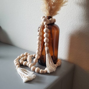 Garland- Natural wood bead garland with tassels, boho decor, home decor, rustic, christmas decor, modern