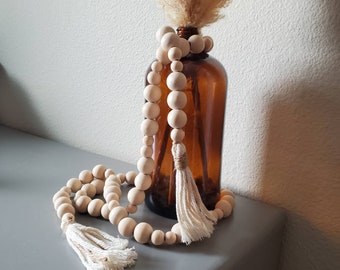 Garland- Natural wood bead garland with tassels, boho decor, home decor, rustic, christmas decor, modern