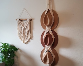 Triple Macrame Hat Hanger, hat rack, boho hat rack, christmas macrame, hat storage, home decor, rustic