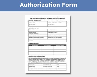 Payroll Advance Authorization Form | Salary Loan Deduction Agreement | Instant Access Google Doc & Instant Download Fillable PDF